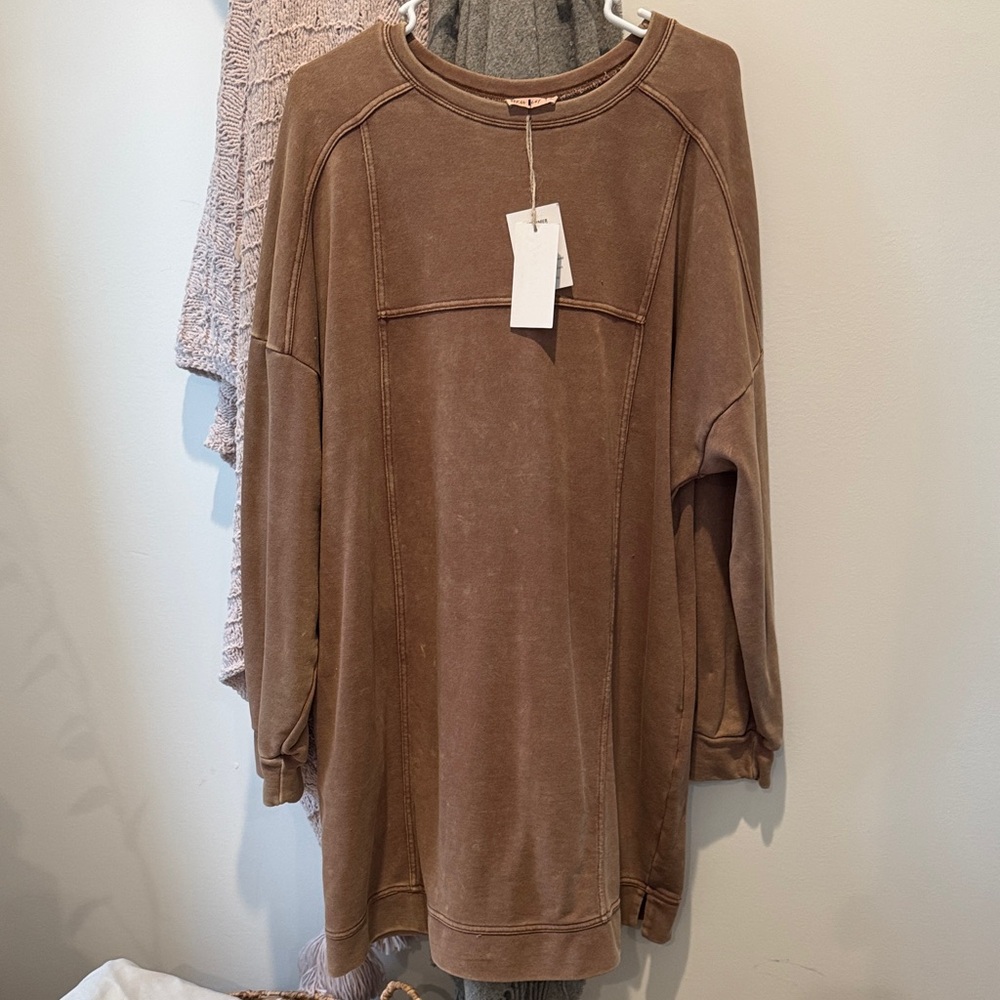 Brown Oversized Sweatshirt Dress